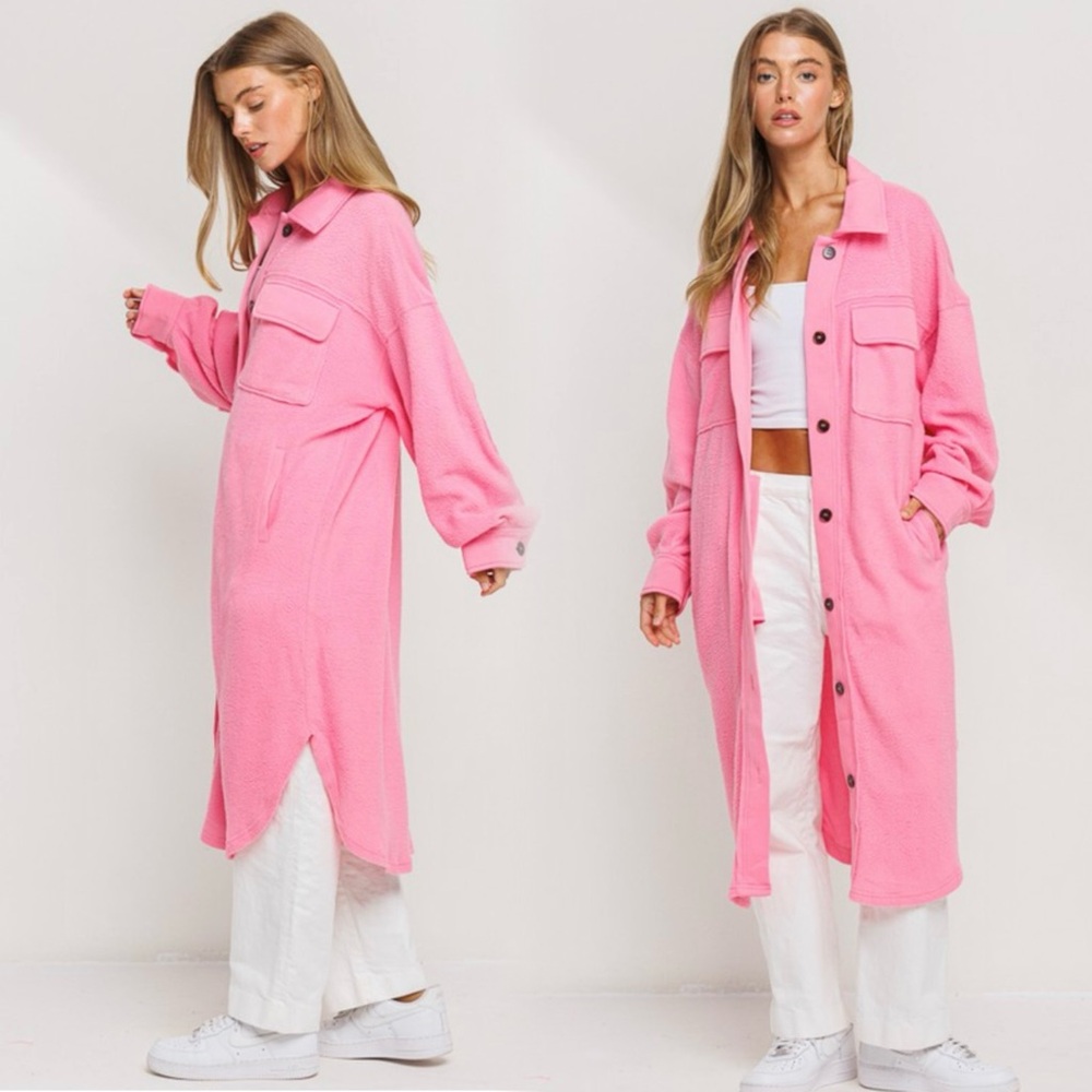 Women's Pink Longline Oversized Fleece Coat
